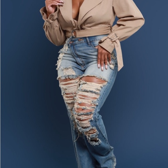 Limitless Asymmetrical Zip Straight Leg Jeans ~ in Medium Wash Vintage and Camo - Picture 4 of 7